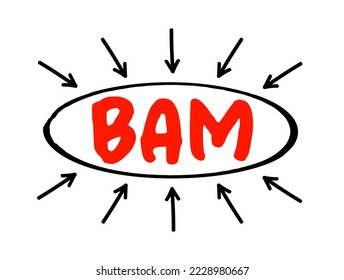 BAM - Business Activity Monitoring is software that aids in monitoring of business activities, acronym text concept with arrows