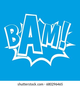 BAM, comic book bubble icon white isolated on blue background vector illustration