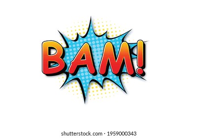 BAM Comic Speech 3d Text Style Effect Mockup on white background high resolution 