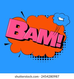 Bam comic speech bubble in trendy pop art style. Bright cartoon message.