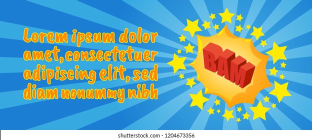 Bam concept banner. Isometric banner of bam comics vector concept for web, giftcard and postcard