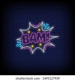 Bam neon signs style. modern speech bubble in neon style