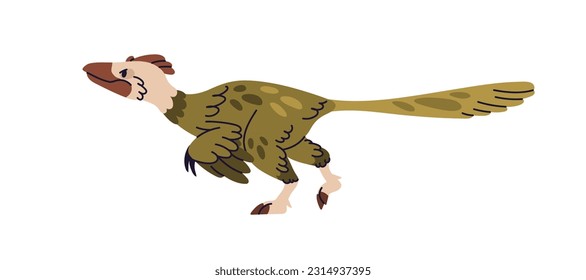 Bambiraptor, feathered dinosaur. Prehistoric ancient winged dino with beak and tail. Big large extinct animal of prehistory Jurassic period. Flat vector illustration isolated on white background