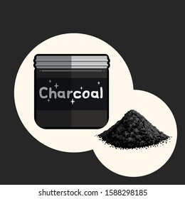 Bamboo activated charcoal powder product flat design vector illustration