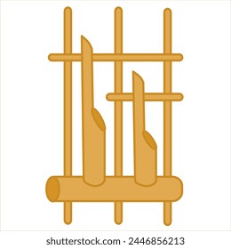 Bamboo angklung musical instrument.Indonesian traditional or culture.Jawa Barat.Music.Sign, symbol, icon or logo isolated.Sundanese.Sunda tribe.Graphic.Flat design.Cartoon vector illustration.