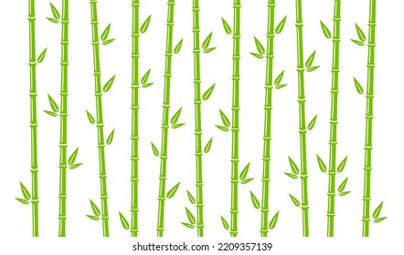 Bamboo background with stalk, branch and leaves. Green bamboo grove backdrop design. Vector illustration isolated in flat style on white background.