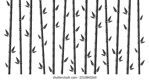 Bamboo background with stalk, branch and leaves. Bamboo grove backdrop design. Vector illustration isolated in flat style on white background.