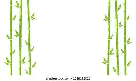 Bamboo background with stalk, branch and leaves. Green bamboo grove backdrop. Banner design. Vector illustration isolated in flat style on white background.