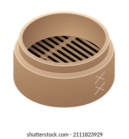 Bamboo basket icon cartoon vector. Wicker hamper. Chinese box