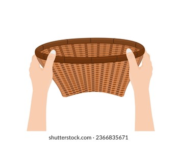 cesta de bambú sobre fondo blanco.
