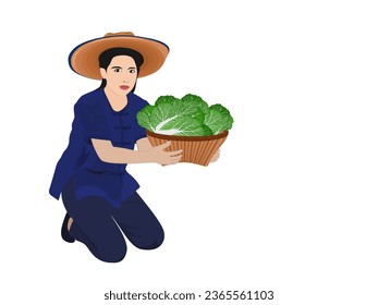 Bamboo basket of vegetables on a white background.