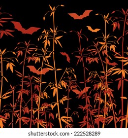 Bamboo and bats horizontal seamless pattern vector illustration