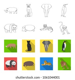 Bamboo bear, hippopotamus, wild animal tiger, monkey . Wild animal set collection icons in outline,flet style vector symbol stock illustration web.