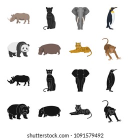 Bamboo bear, hippopotamus, wild animal tiger, monkey . Wild animal set collection icons in black,cartoon style vector symbol stock illustration web.