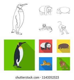 Bamboo bear, hippopotamus, wild animal tiger, monkey . Wild animal set collection icons in outline,flat style vector symbol stock illustration web.