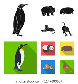 Bamboo bear, hippopotamus, wild animal tiger, monkey . Wild animal set collection icons in black,flat style vector symbol stock illustration web.