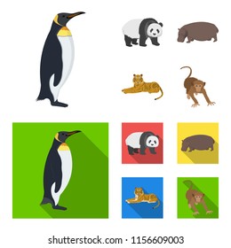 Bamboo bear, hippopotamus, wild animal tiger, monkey . Wild animal set collection icons in cartoon,flat style vector symbol stock illustration web.