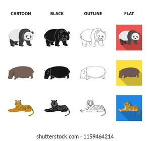 Bamboo bear, hippopotamus, wild animal tiger . Wild animal set collection icons in cartoon,black,outline,flat style vector symbol stock illustration web.