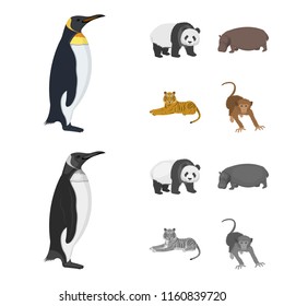 Bamboo bear, hippopotamus, wild animal tiger, monkey . Wild animal set collection icons in cartoon,monochrome style vector symbol stock illustration web.