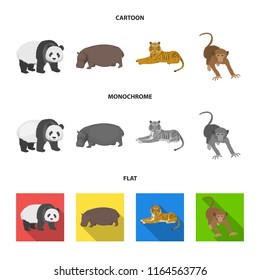 Bamboo bear, hippopotamus, wild animal tiger, monkey . Wild animal set collection icons in cartoon,flat,monochrome style vector symbol stock illustration web.