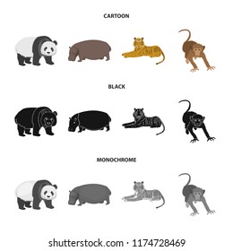 Bamboo bear, hippopotamus, wild animal tiger, monkey . Wild animal set collection icons in cartoon,black,monochrome style vector symbol stock illustration web.