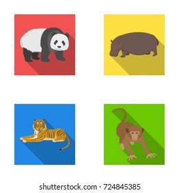 Bamboo bear, hippopotamus, wild animal tiger, monkey . Wild animal set collection icons in flat style vector symbol stock illustration web.