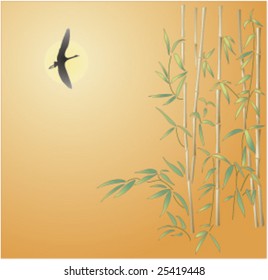 Bamboo, bird and sun