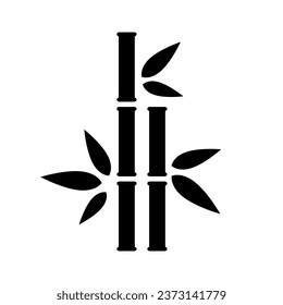 Bamboo black branch decoration. Relaxing decorative tracery of leaves and branches with simple meditative ornament and elegant oriental style for vector design