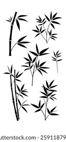 Bamboo, black silhouette on transparent background, vector set for stencil