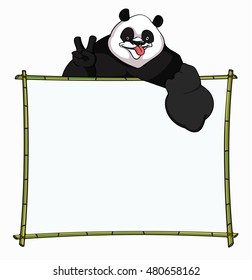 Bamboo Board with merry Panda. Best for websites, blog's boarder, header or informational boards - stock vector