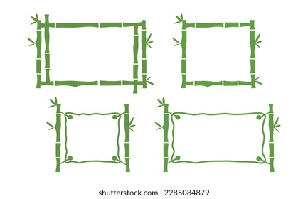 Bamboo border, tropical vector frame, japanese background, green plant banner with leaf, square and rectangle template isolated on white background. Asian nature illustration