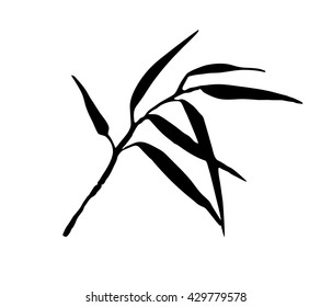 bamboo branch as design element. isolated black and white silhou