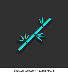 bamboo branch icon. Colorful logo concept with soft shadow on dark background. Icon color of azure ocean