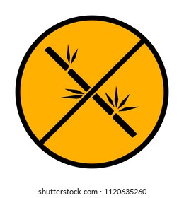 bamboo branch icon. not allowed, black object in warning sign with orange background color