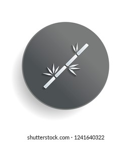 bamboo branch icon. White paper symbol on gray round button with shadow
