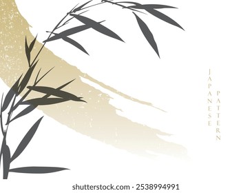 Rama de bambú de hoja y Anuncio de forma de trazo de pincel en estilo vintage. Plantilla japonesa con Vector de ícono asiático. Ilustración de fondo Abstractas con patrón japonés.