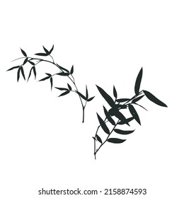 Bamboo branch leaf vector silhouette on white background
