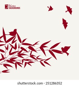 Bamboo branches isolated on the white background. Vector illustration.