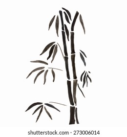 Bamboo branches isolated on the white background. Vectorization watercolor painting.