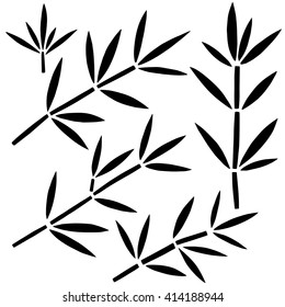 Bamboo branches, leaves black silhouettes isolated on white background set