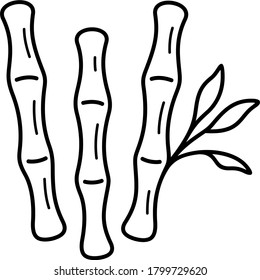 Bamboo branches and leaves. Vector outline icon.
