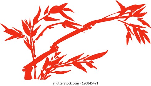 Bamboo Branches Silhouette Asian Forest. Vector