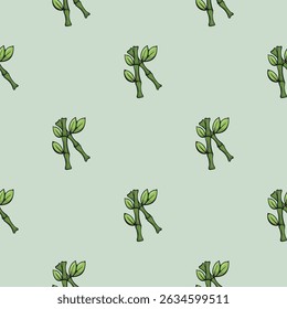 Bamboo branches. SPA procedures. Vector seamless pattern. Bright illustration for background, print, wrapping paper. Repeating pattern on green background