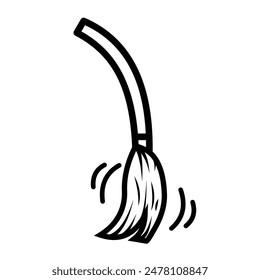 Bamboo broom icon illustration with black outline isolated on square white background. Simple flat cartoon art styled object drawing for coloring book or web designs.