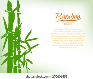 Bamboo bunch and leaves, chinese style painted card design template, background with copy space   