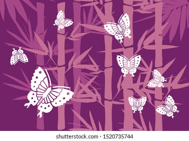 Bamboo and butterfly, special Japanese and Chinese traditional motifs, vector illustration design