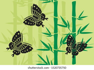 Bamboo and butterfly, special Japanese and Chinese traditional motifs, vector illustration design