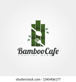 Bamboo cafe and restaurant vector logo design,food icon