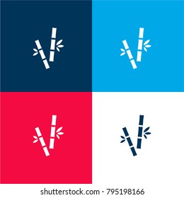 Bamboo canes four color material and minimal icon logo set in red and blue