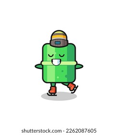 bamboo cartoon as an ice skating player doing perform , cute style design for t shirt, sticker, logo element